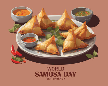 World Samosa Day. September 6. Seamless pattern. Flat design vector.