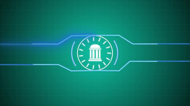 Neon bank security, person is holding a cell phone with a bank logo on it. Concept of financial security and the importance of managing one's finances icon animate video