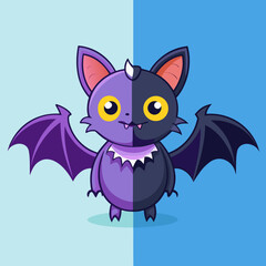 Cute Cartoon Bat with Two Tones Standing Against a Split Blue Background Illustration cartoon bat