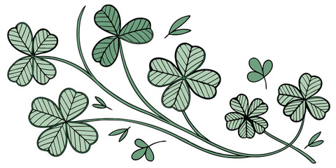 Seamless clover leaf pattern with hand-drawn green leaves. Lucky symbol design in watercolor style for fabric, kids&rsquo; clothes, gift wrap, cards, and decoration in white background