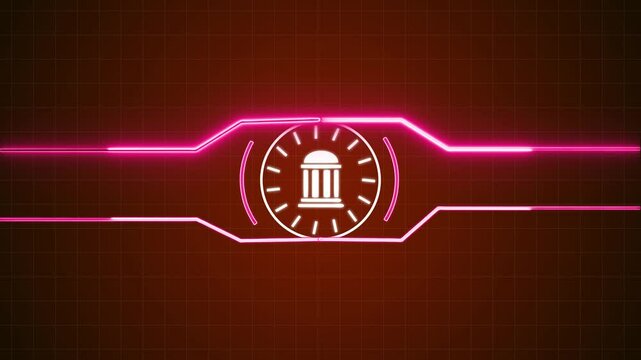Neon bank security, person is holding a cell phone with a bank logo on it. Concept of financial security and the importance of managing one's finances icon animate video