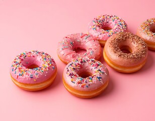 glazed donuts on a soft pink background.