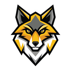 Detailed fox head showcases angular design and bold color contrasts on white