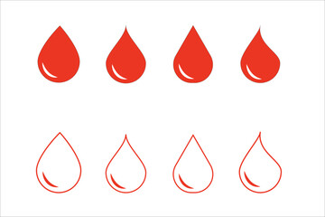 Blood drop icon set, blood drop flat icon vector on white background.
