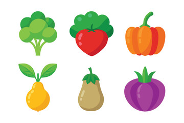 Vegetable food icons set isolated on white background