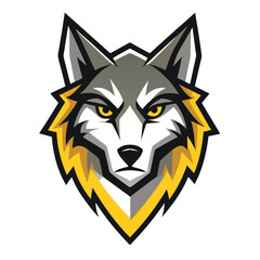 Fierce wolf head gazes intensely with its golden eyes, displaying a determined animal