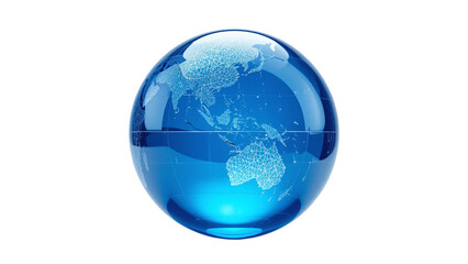 Blue crystal globe earth map world geography travel asia australia pacific ocean continents countries  100 on transparent background