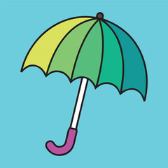 A vibrant, colorful umbrella on a light blue background. Ideal for weather, protection, or summer themes