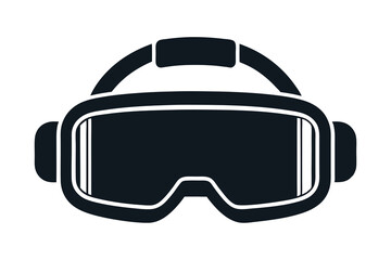 Stylized black silhouette of a virtual reality headset icon on white background