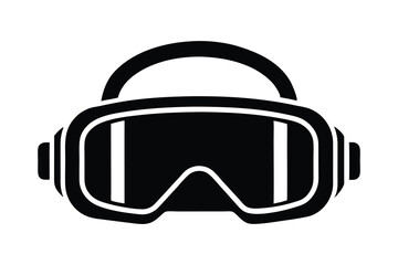 Stylized black silhouette of a virtual reality headset icon on white background