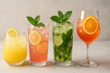 Fototapeta premium Refreshing colorful summer cocktails display.