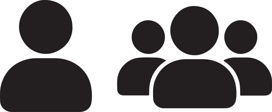 Black and White User Silhouette Icons - Individual and Group Profile Icons for Social Media, Networking, and Teamwork

