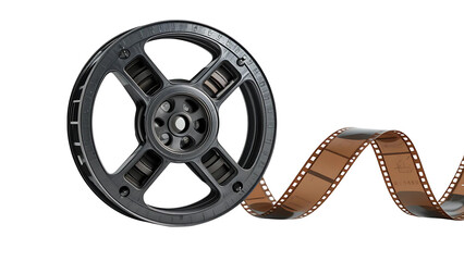 Obraz premium Film reel vintage movie filmstrip cinema old retro entertainment industry photography studio equipment on transparent background