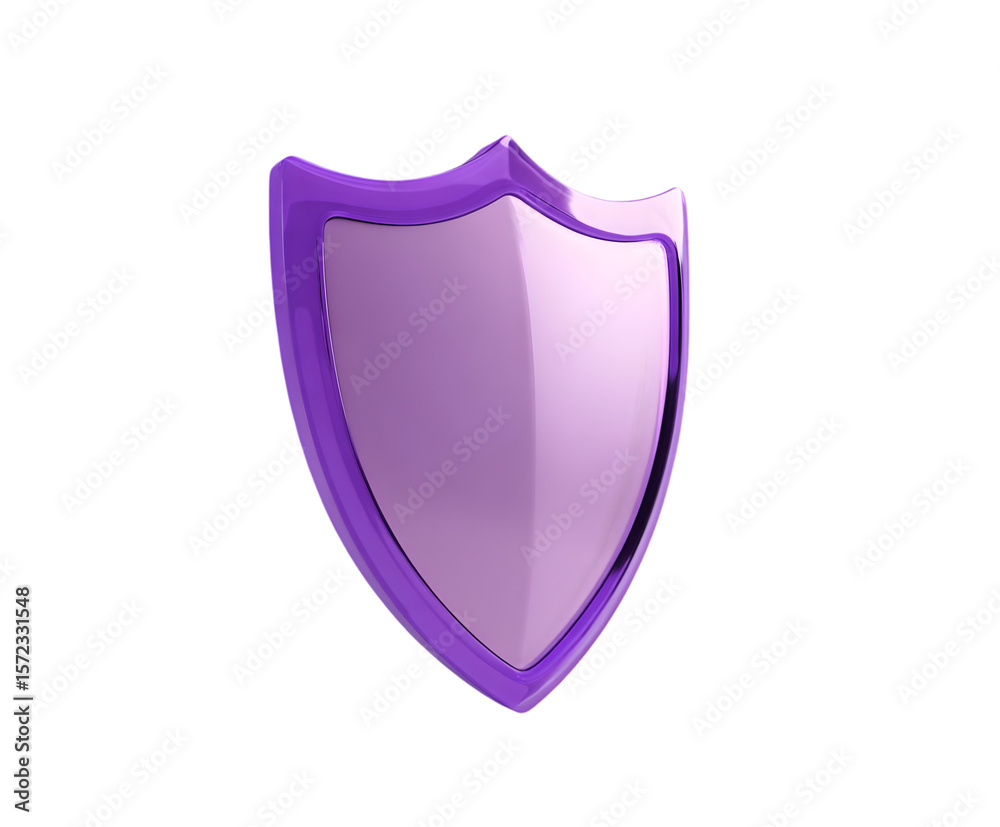 Fototapete Glossy purple shield emblem stands out against a transparent background, presenting a symbol of protection and security with shiny design elements.