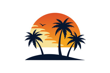 Watercolor sunset with palm trees artistic tropical blend vector art illustration