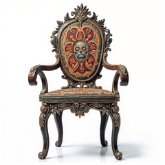 Mexican Judas chair with skeleton decorations, isolated on white background, copy space
