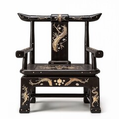 Korean yangban scholar's chair with intricate detailing, isolated on white background, copy space