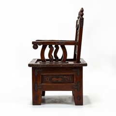 Tibetan monastic reading chair with scripture box, isolated on white background, copy space
