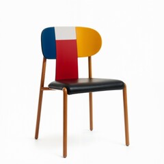 De Stijl chair with primary color blocks, isolated on white background, copy space