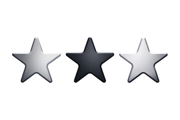 Obraz premium Three metallic stars with different shades of gray isolated on transparent background