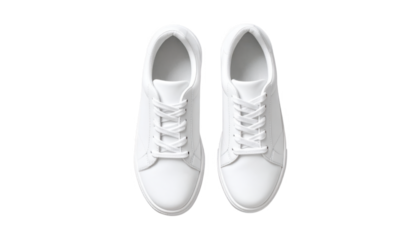 White sneakers overhead view isolated on transparent background
