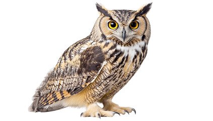Fototapeta premium Majestic Great Horned Owl, isolated on transparent PNG, detailed, sharp focus.