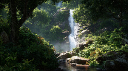 Obraz premium a waterfall in a tropical jungle