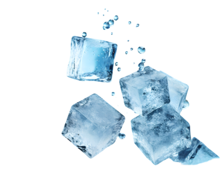 Refreshing ice cubes sparkle against a transparent background, perfect for summer drinks or showcasing cold products in advertisements.