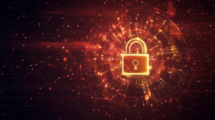Glowing padlock icon in a digital circuit board, symbolizing cybersecurity and data protection.