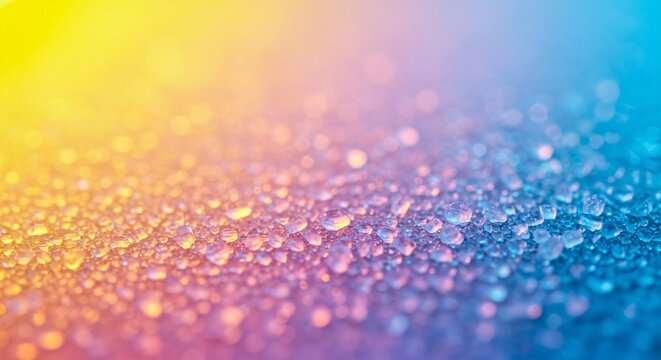 Abstract surface with water droplets creating a colorful gradient effect macro shot