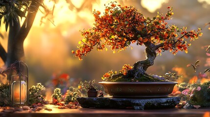 Beautiful bonsai tree art wallpaper background for desktop and mobile screensavers relaxing zen garden art