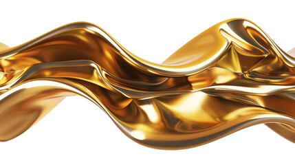 Sleek Fluid Gold Wave with Glossy Texture on Transparent Background in Contemporary Design