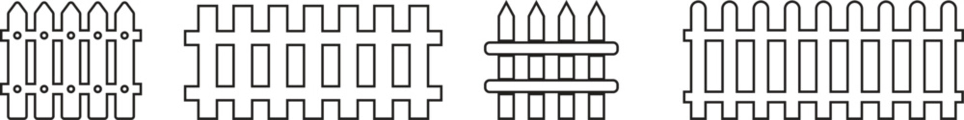Wooden Fence line art Icon set. Classic Garden Fencing Symbol. Simple Fence cassic picket fence that embodies simplicity and security its clean line and rustic charm.collection of Garden fence wooden.