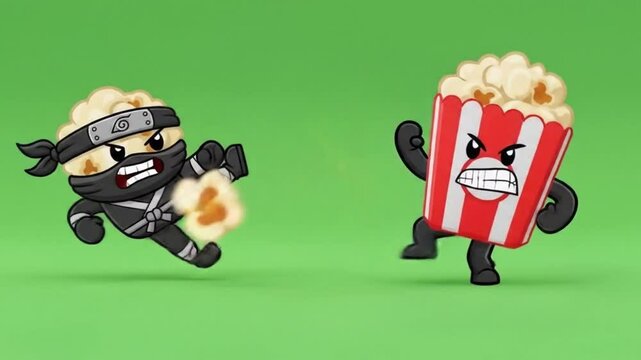Popcorn ninja cartoon food illustration