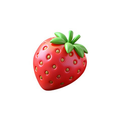 Stylized Red Strawberry with Green Leaves on Transparent Background for Graphic Design