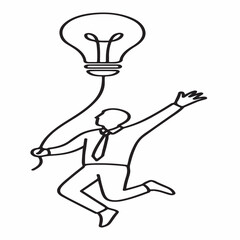 Businessman Lifted by a Lightbulb Idea - Innovation, Creative Thinking, Entrepreneurship, and Business Success Concept Icon