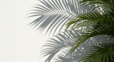 Fototapeta premium Palm Leaves Cast Shadows on White Wall