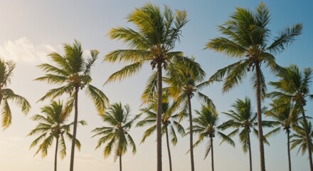 Obraz premium Tall Palm Trees Swaying Gently in a Tropical Breeze under a Sunny Sky