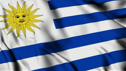 3D animation of the national flag of Uruguay waving in slow motion. Close-up view with realistic fabric texture in 4K resolution. Ideal for Independence Day, patriotic videos, and national celebration