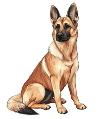 German Shepherd Dog, sitting pose, detailed illustration, isolated on transparent PNG