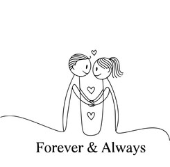 Obraz premium Forever & Always: This charming illustration depicts a couple, hand in hand, radiating love and togetherness. A symbol of eternal commitment.