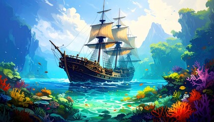 Fototapeta premium Tropical Shipwreck Ecosystem