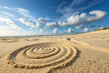 Obraz premium golden spiral sand swirl under a bright sky,sand