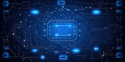 A cutting-edge digital interface consisting of a glowing microchip or central processing unit