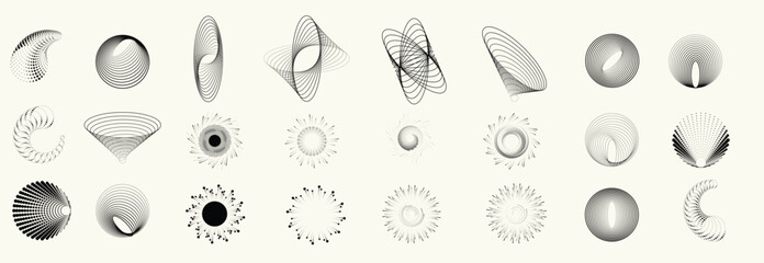 Collection of vector design elements. Set of logos with lines, stripes and circles. Various forms of line and dots design.Vector logo collection. Bundle of circle icons and elements. Set of lines art.