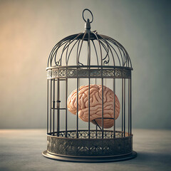 birdcage with a brain inside 3d rendering