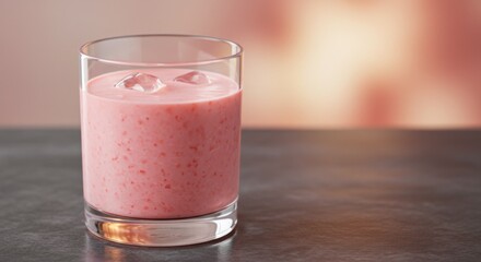 Pink Strawberry Smoothie in Glass on Dark Table