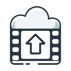 Upload B-Roll Icon with Cloud and Film Elements – suitable for concepts of video upload, cloud storage, media sharing