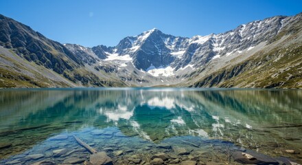 Obraz premium Clear Mountain Lake Reflection in Sunny Day
