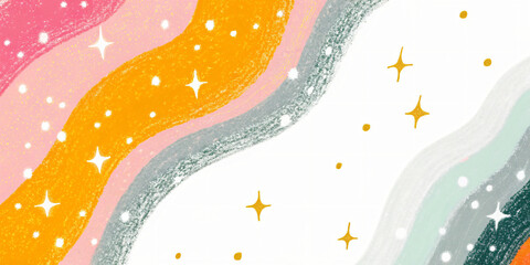 Abstract Wavy Stripes with Stars and Dots in Pastel Colors for Creative Backgrounds and Design Projects